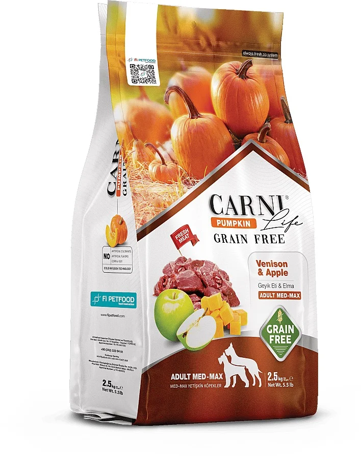 Carni Life Pumpkin Tahılsız Geyik Etli & Elmalı Adult Medium & Maxi Yetişkin Köpek Maması 12kg