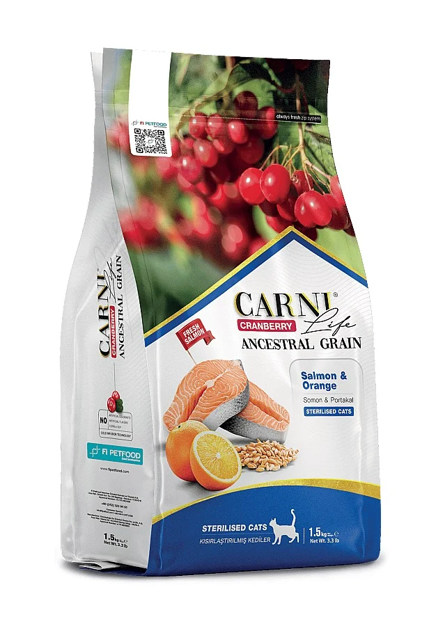 Carni Life Cranberry Ancestral Grain Sterilised Somonlu & Portakallı Kısırlaştırılmış Kedi Maması 5kg