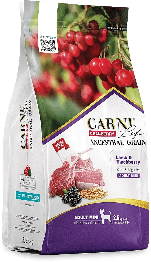 Carni Life Cranberry Ancestral Grain Adult Mini Kuzu Etli ve Böğürtlenli Yetişkin Köpek Maması 2,5 Kg