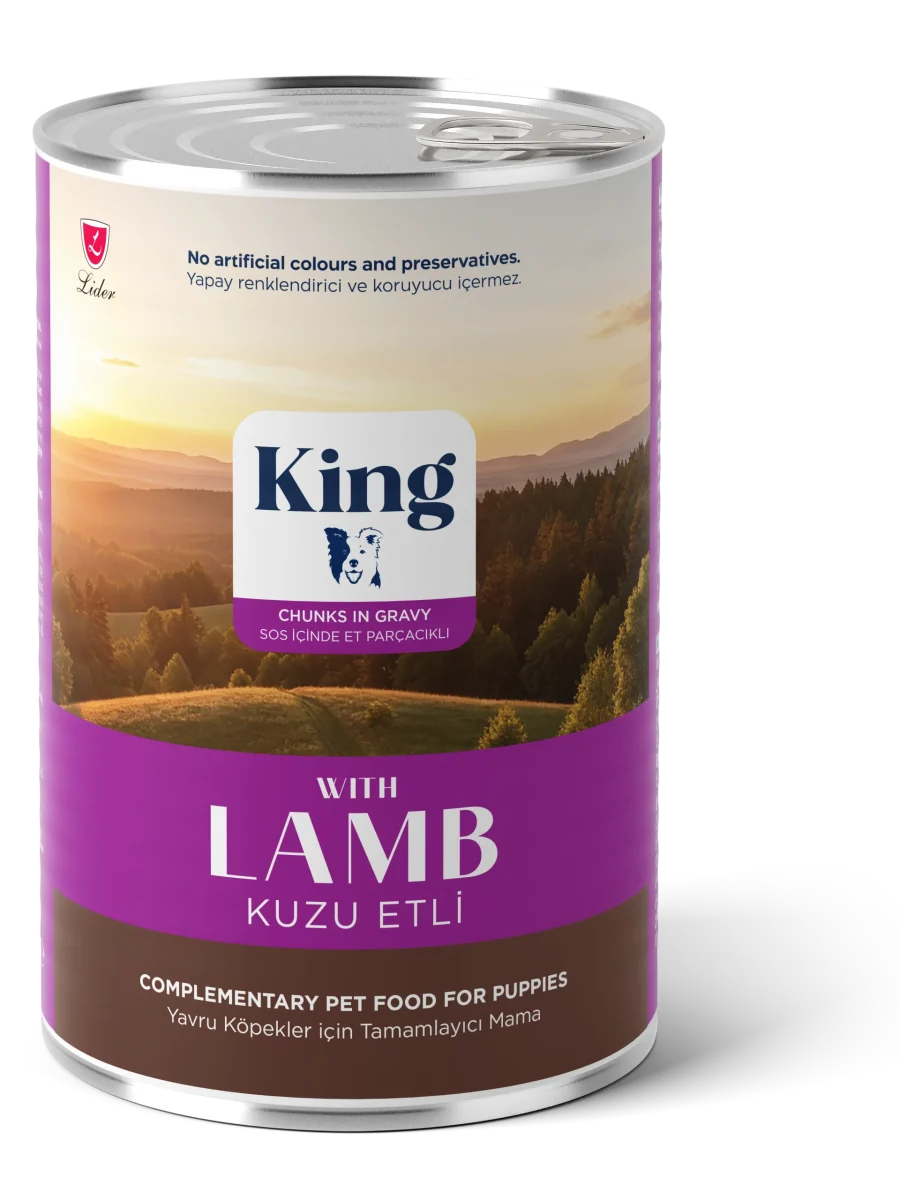 King Konserve Sos İçinde Et Parçacıklı Kuzu Etli Yavru Köpek Maması 400 g