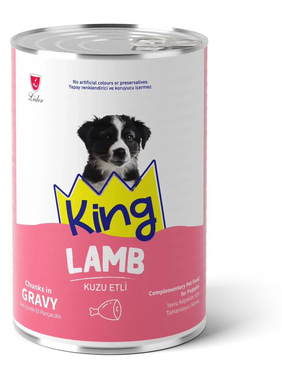 King Konserve Sos İçinde Et Parçacıklı Kuzu Etli Yetişkin Köpek Maması 400 g