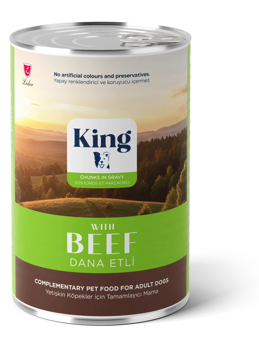 King Konserve Sos İçinde Et Parçacıklı Dana Etli Yetişkin Köpek Maması 400 g