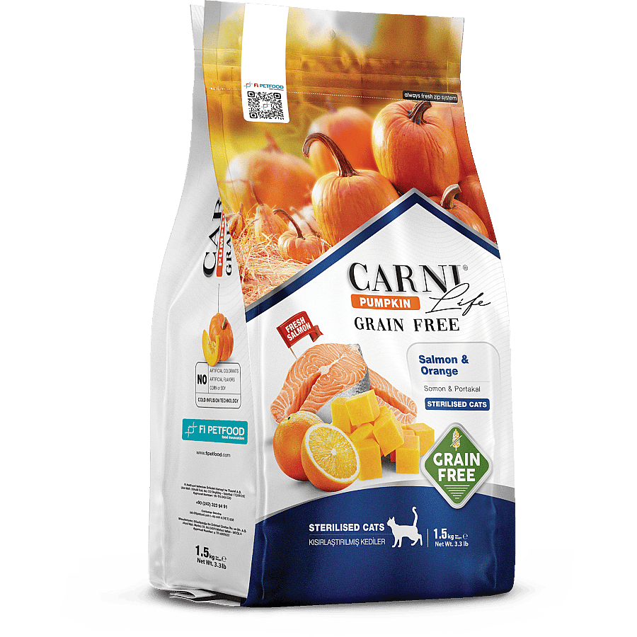 Carni Life Pumpkin Adult Sterilised Tahılsız Somonlu & Portakallı Kısırlaştırılmış Yetişkin Kedi Maması 10 Kg
