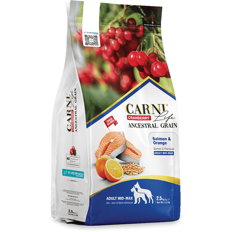 Carni Life Cranberry Ancestral Grain Adult Medium & Maxi Somonlu & Portakallı Yetişkin Köpek Maması 2.5Kg