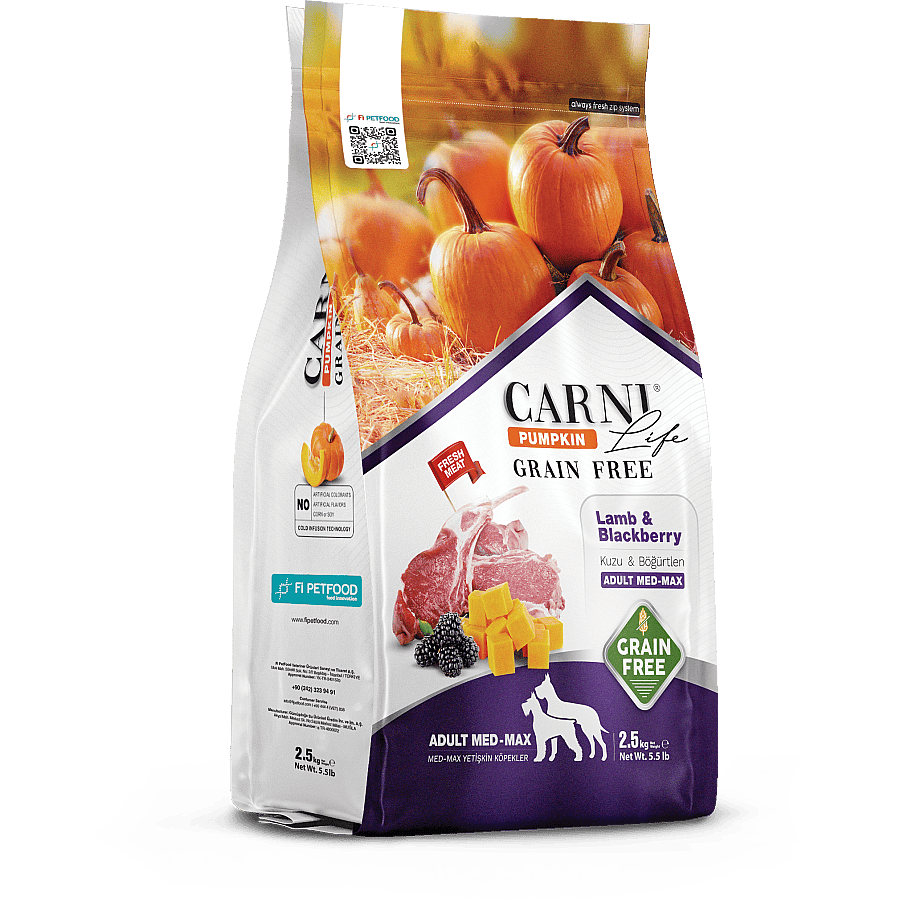 Carni Life Pumpkin Tahılsız Kuzu Etli & Böğürtlenli Adult Medium & Maxi Yetişkin Köpek Maması 12 Kg