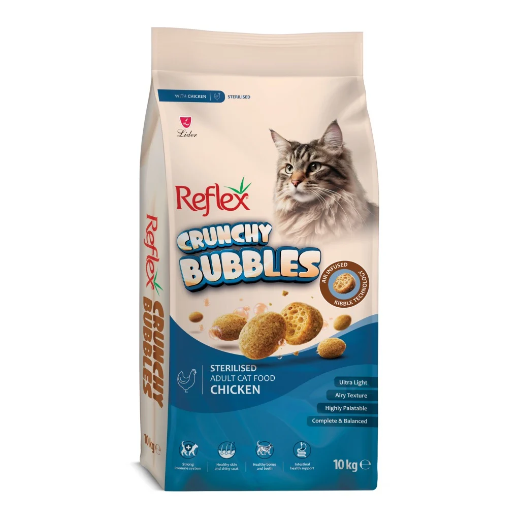 REFLEX CRUNCHY BUBBLES TAVUKLU KISIRLAŞTIRILMIŞ YETİŞKİN KEDİ MAMASI 10 KG