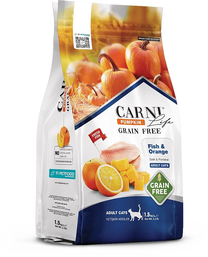 CARNI LIFE PUMPKIN BALIK ETLİ PORTAKALLI YETİŞKİN KEDİ MAMASI 1.5 KG