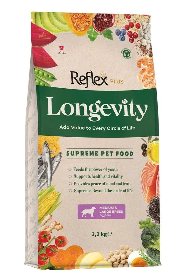 REFLEX PLUS LONGEVITY ORTA VE BÜYÜK IRK YAVRU KÖPEK MAMASI 3200 G